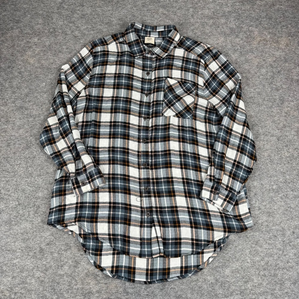Good Heart Button Up Shirt Long Sleeve Flannel Plaid Womens Small S